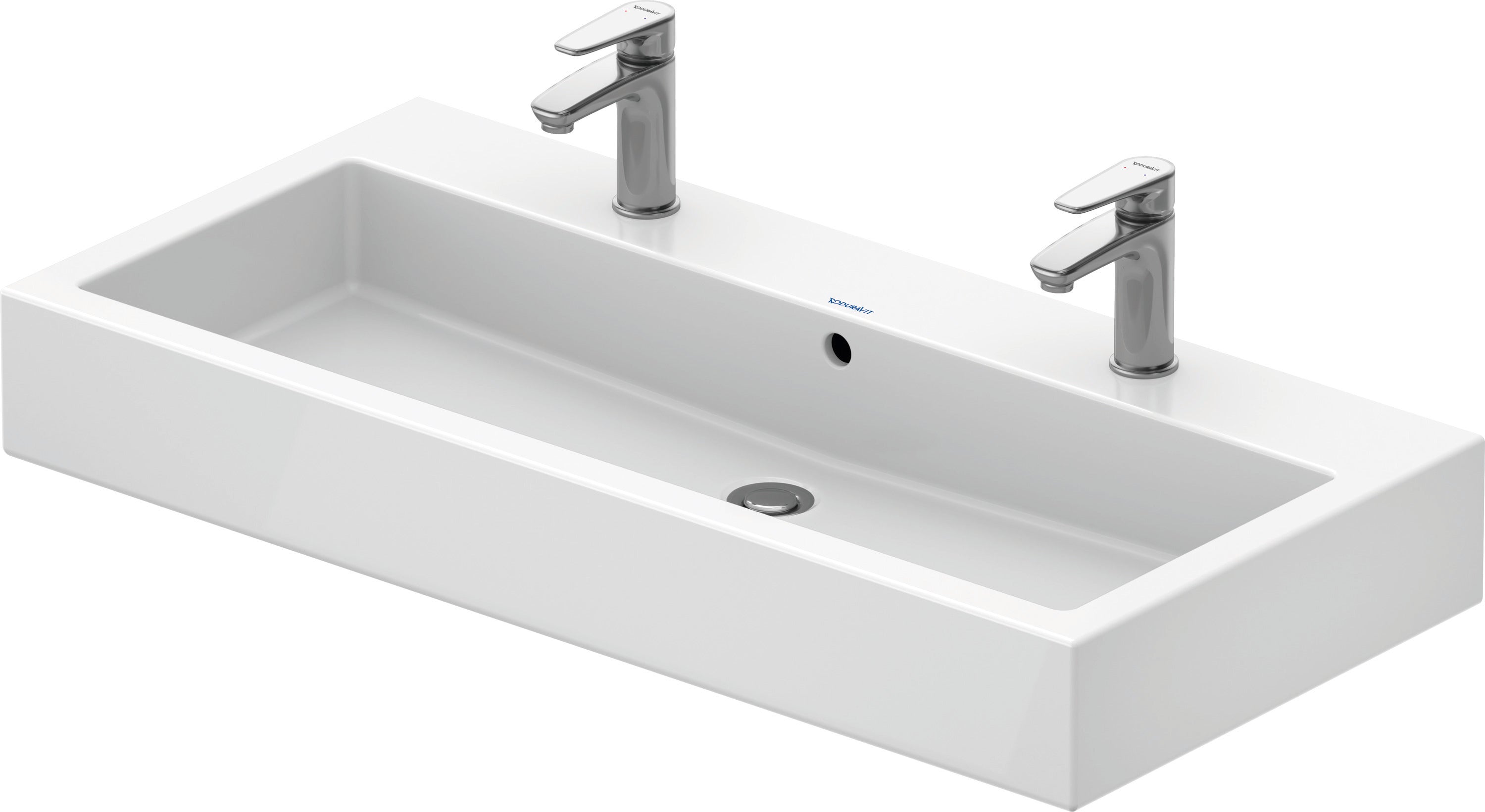 Vero 39 3/8" Rectangular Wall Mounted Sink in White with Two Sets of Single Faucet Holes and with Overflow