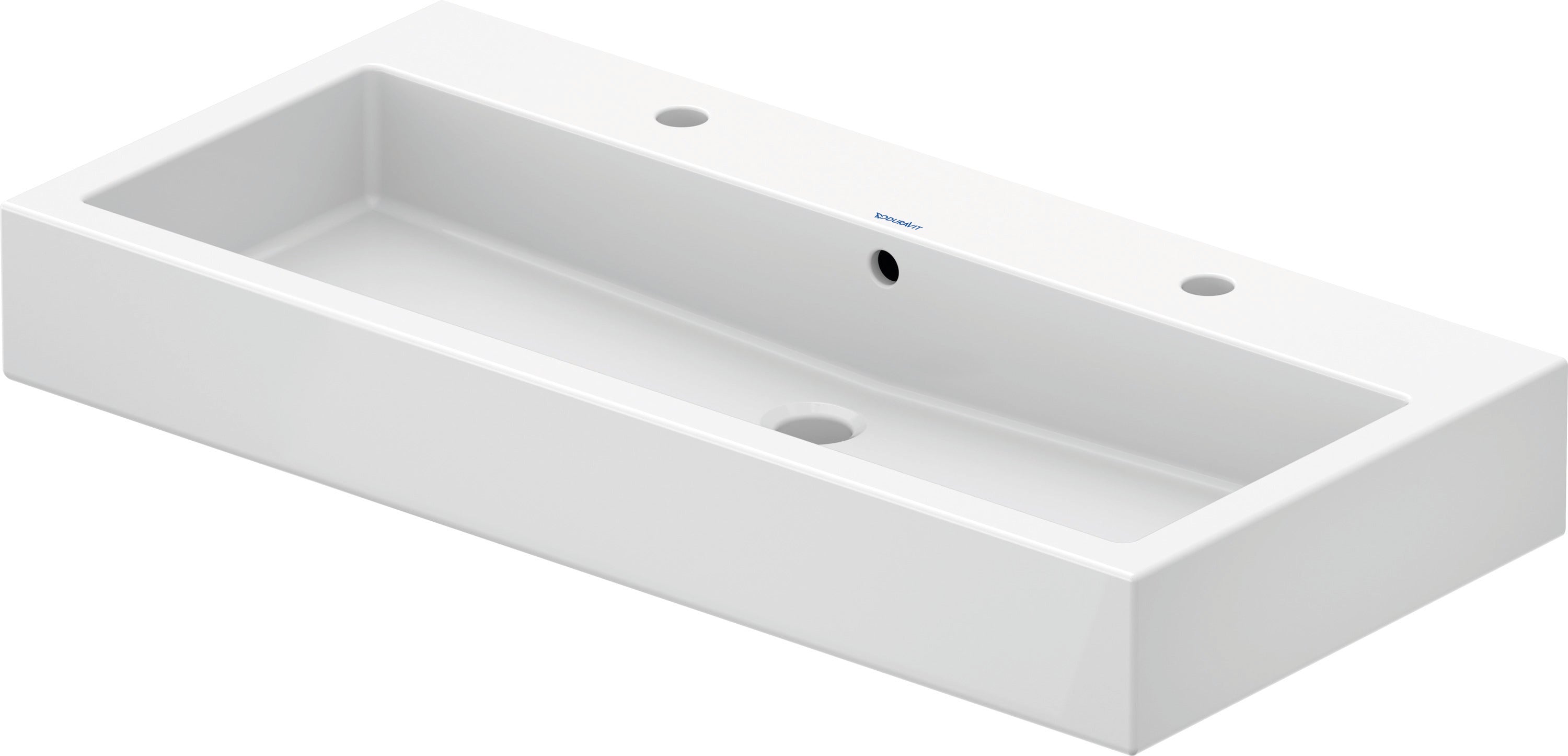Vero 39 3/8" Rectangular Wall Mounted Sink in White with Two Sets of Single Faucet Holes and with Overflow