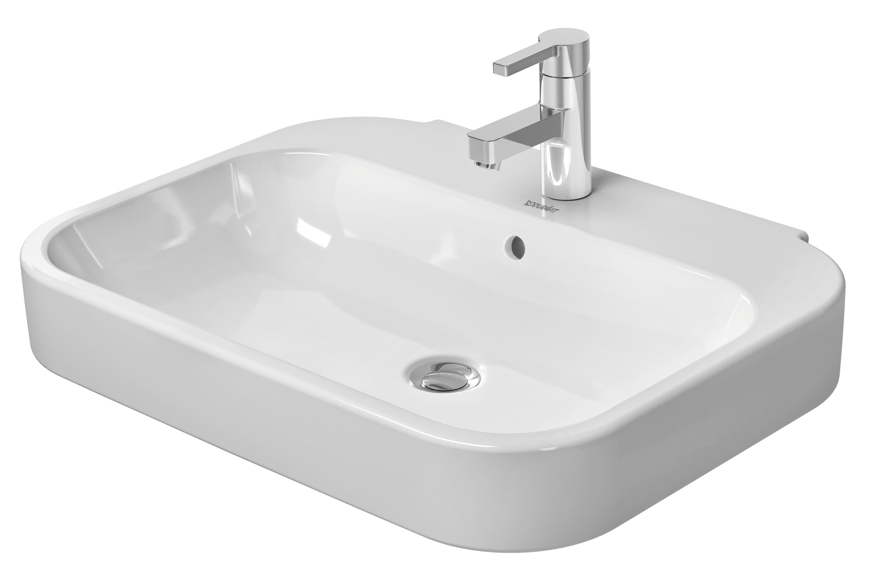 Happy D.2 25 5/8" Rectangular Wall Mounted Sink in White with Single Faucet Hole and with Overflow