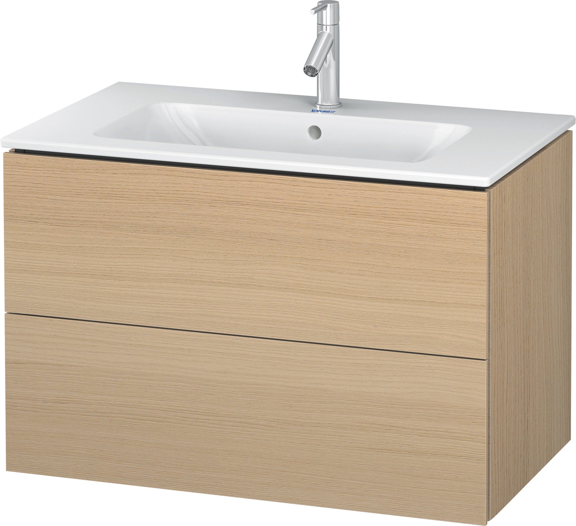 L-Cube 32 1/4" Wall Mount Two Drawer Single Vanity Cabinet in Mediterranean Oak, Sink Sold Separately