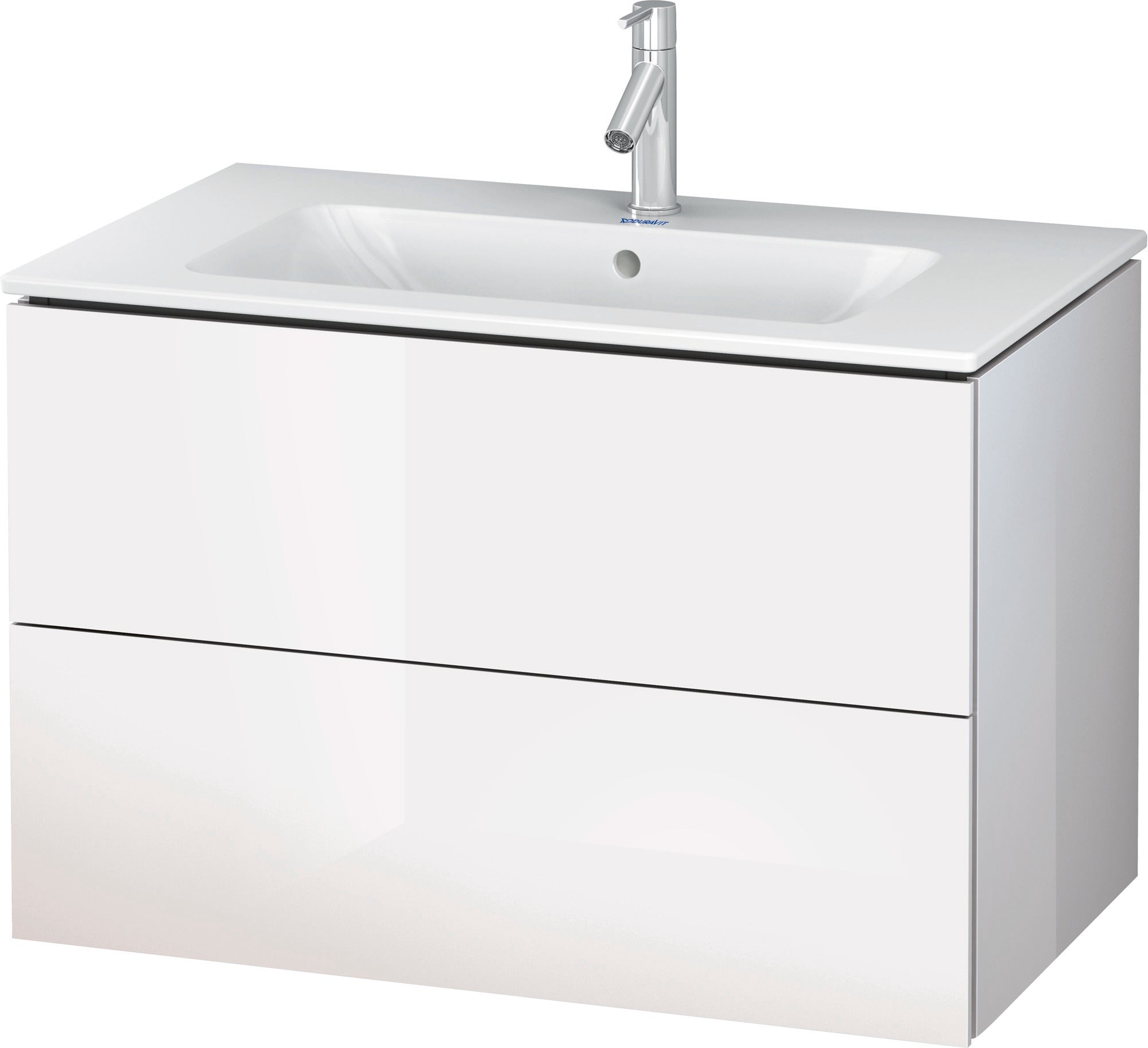 L-Cube 32 1/4" Wall Mount Two Drawer Single Vanity Cabinet in Mediterranean Oak, Sink Sold Separately