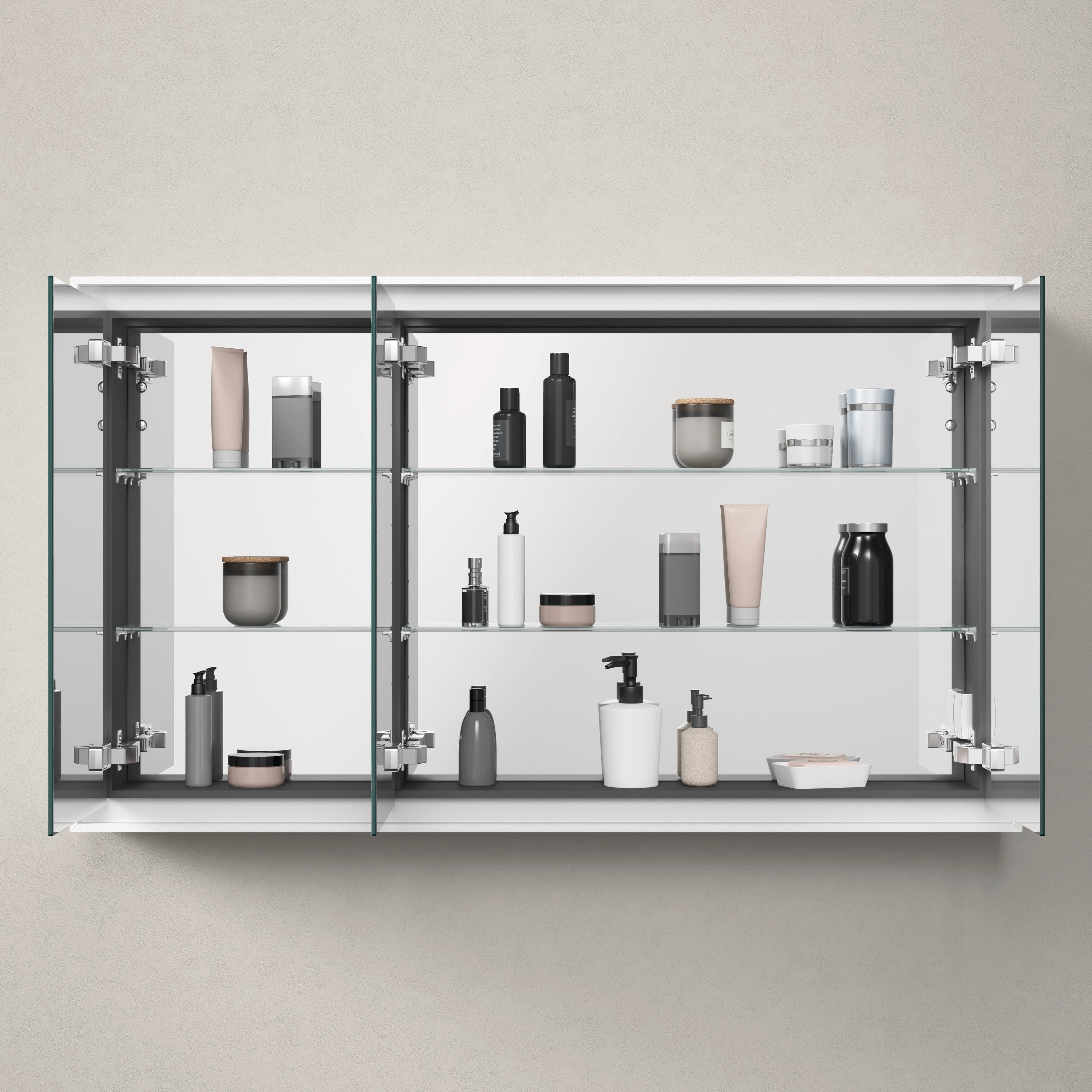 L-Cube 47 1/4" x27 1/2" 2 Left 1 Right Hinge 3 Door LED Rectangular Medicine Cabinet in Aluminum