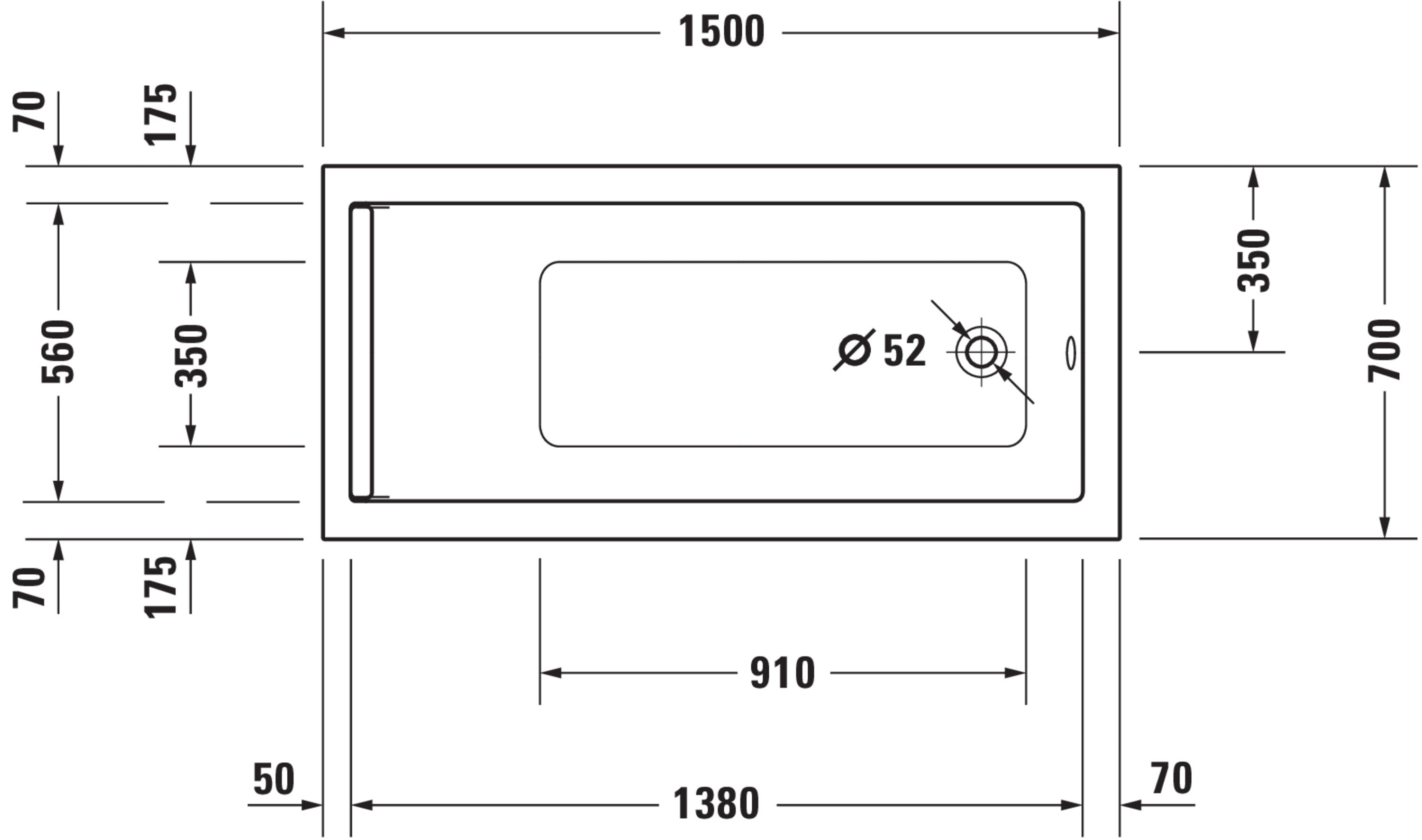 Starck 59" x 27 1/2" Rectangular Drop In Bathtub in White Acrylic with Reversible Drain, Drain Sold Separately
