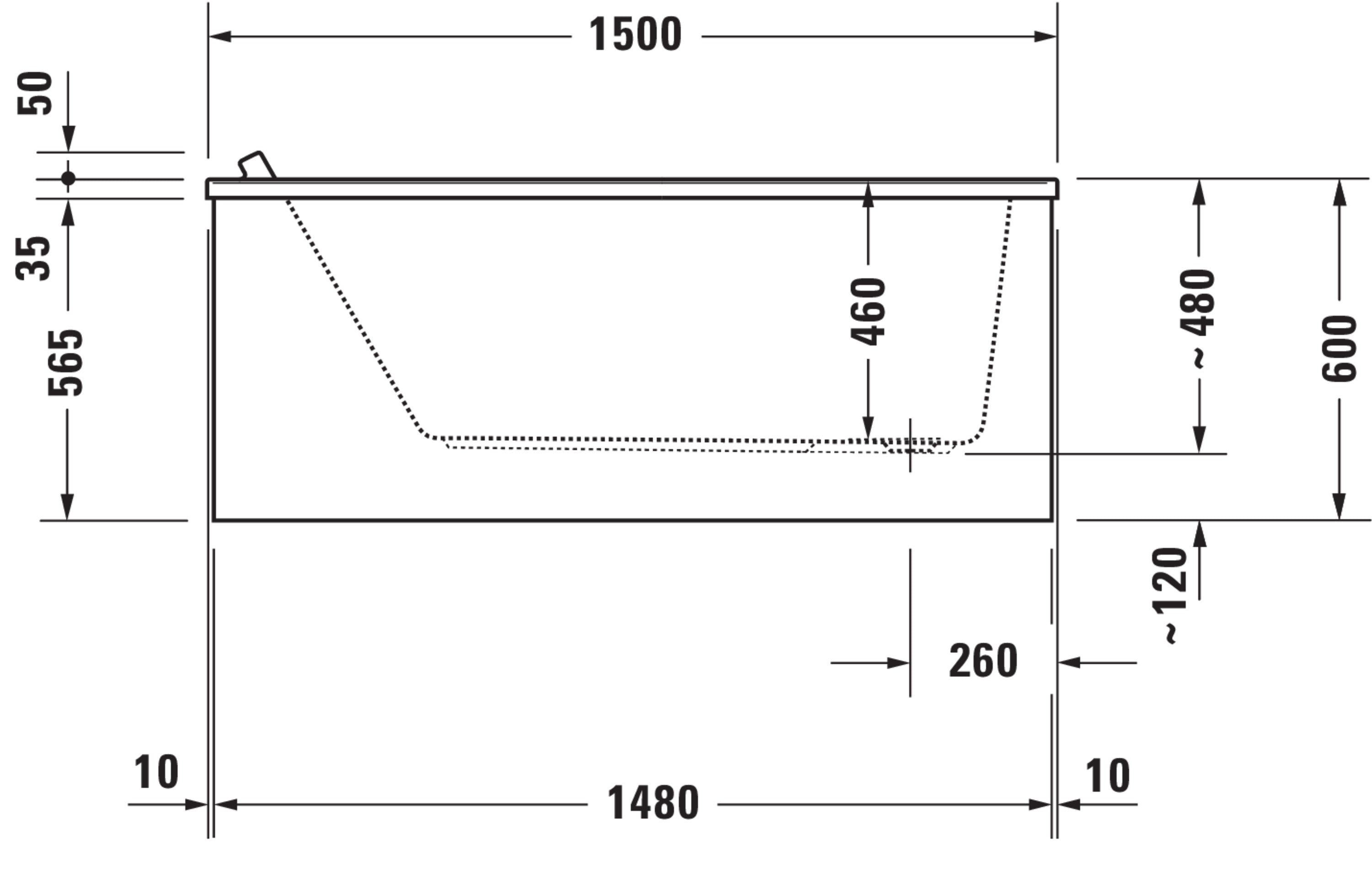 Starck 59" x 27 1/2" Rectangular Drop In Bathtub in White Acrylic with Reversible Drain, Drain Sold Separately