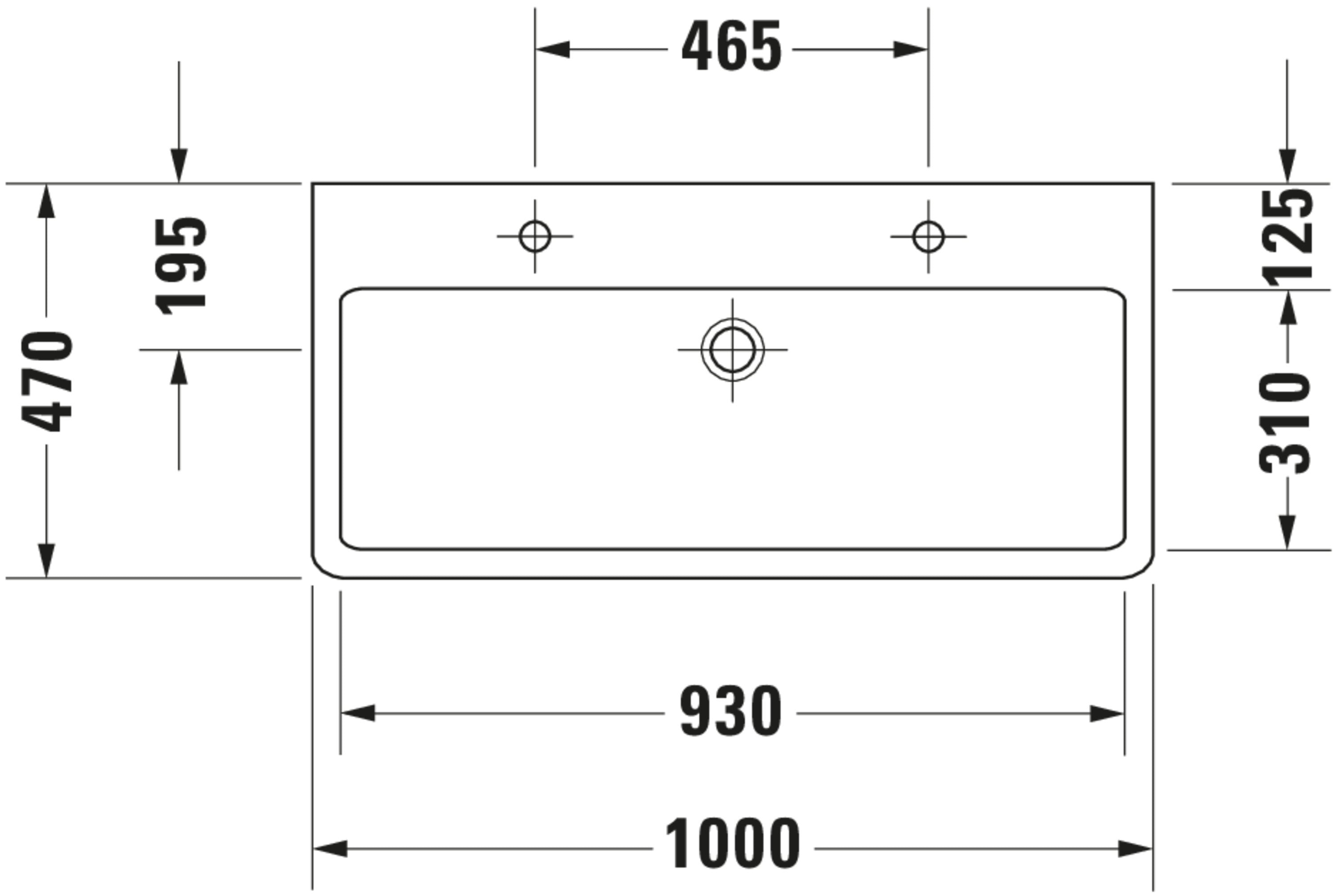 Vero 39 3/8" Rectangular Wall Mounted Sink in White with Two Sets of Single Faucet Holes and with Overflow