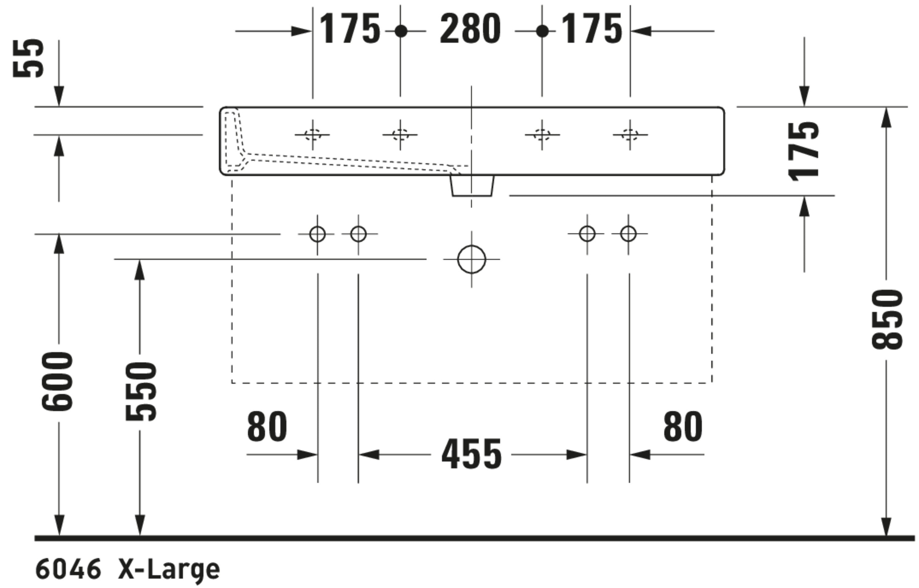 Vero 39 3/8" Rectangular Wall Mounted Sink in White with Two Sets of Single Faucet Holes and with Overflow