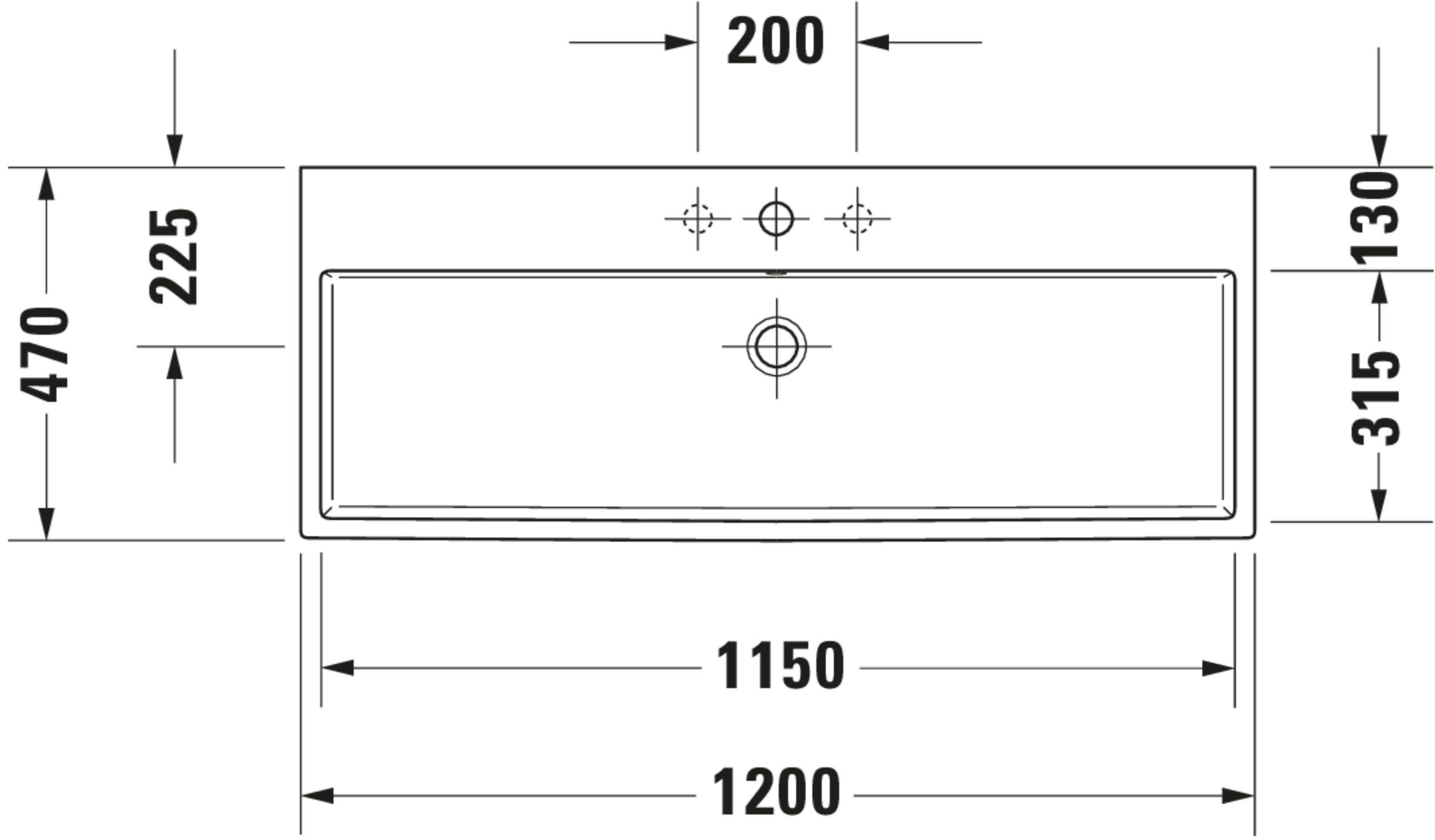 Vero 47 1/4" Rectangular Wall Mounted Sink in White with Single Faucet Hole and with Overflow
