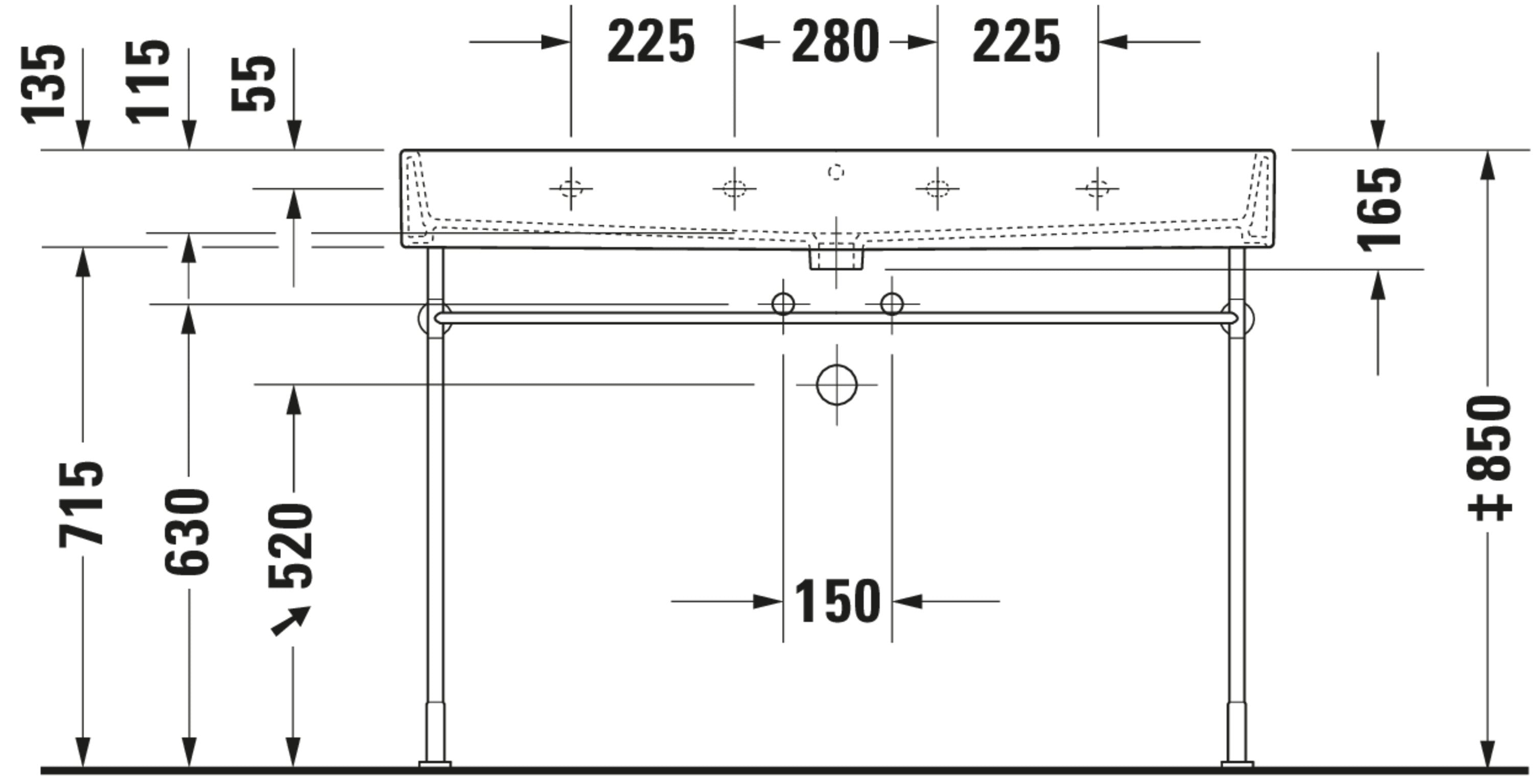 Vero 47 1/4" Rectangular Wall Mounted Sink in White with Single Faucet Hole and with Overflow