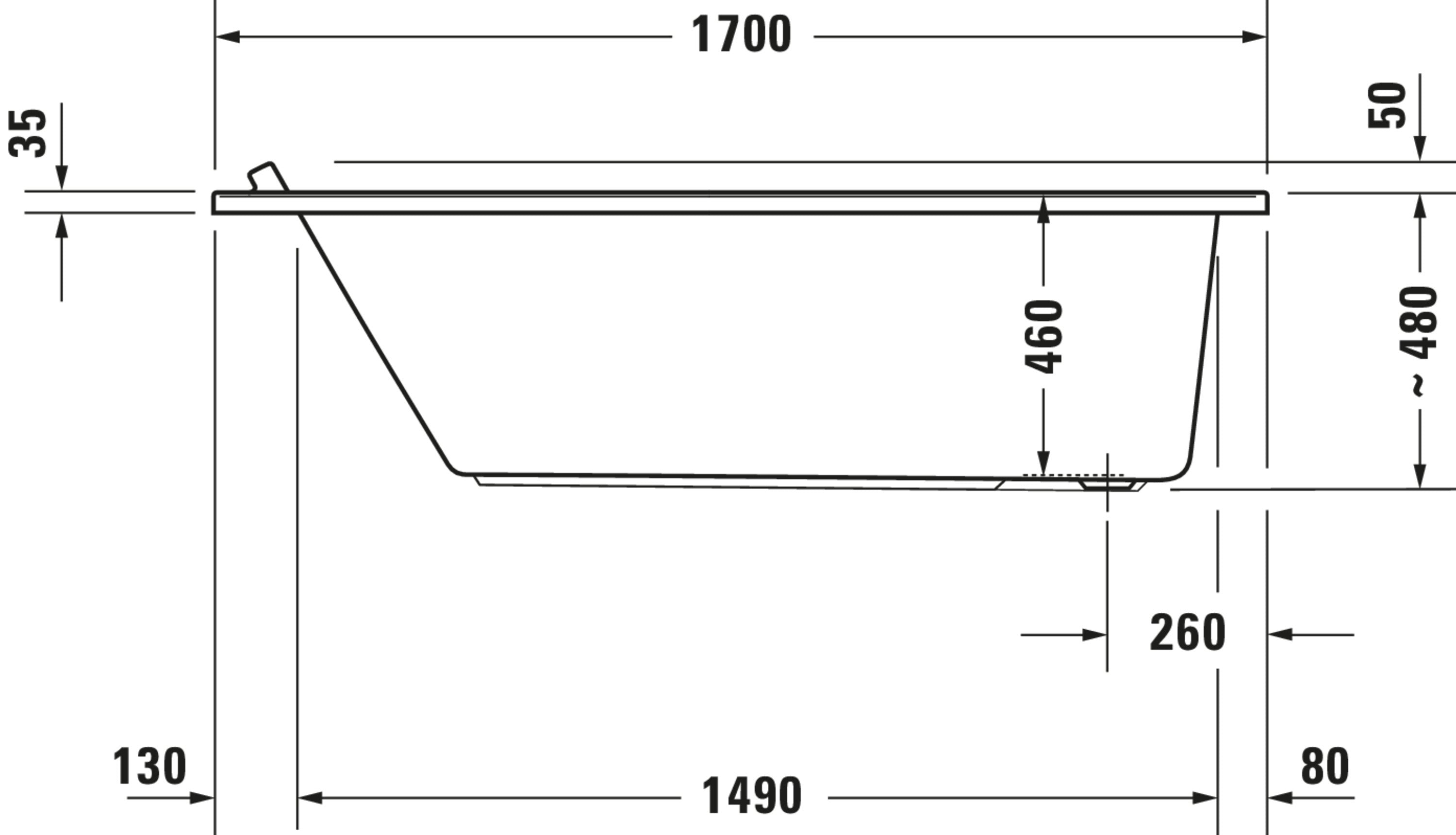 Starck 66 7/8" x 31 1/2" Rectangular Drop In Bathtub in White Acrylic with Reversible Drain, Drain Sold Separately