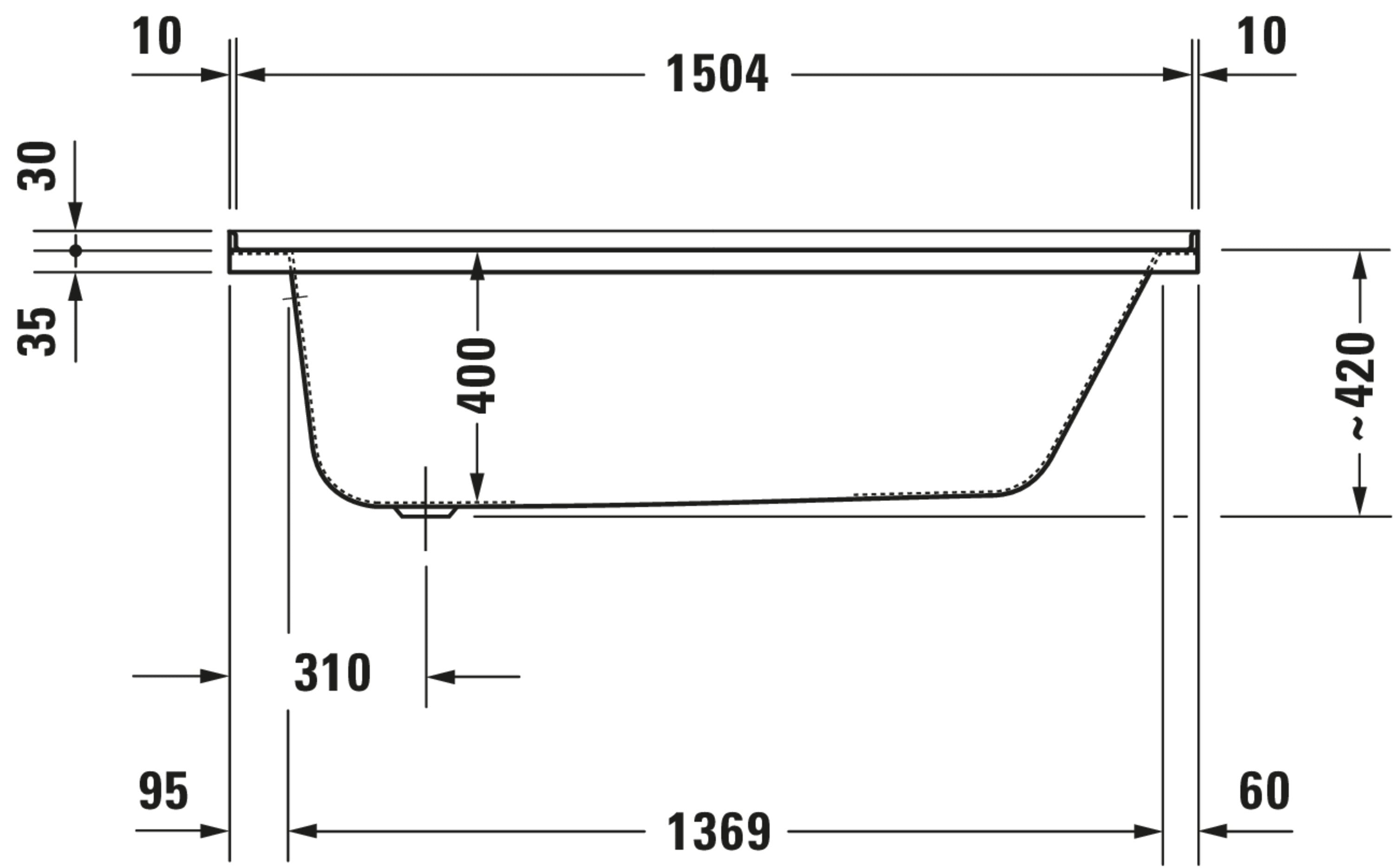 D-Code 60" x 32" Rectangular Drop In Bathtub in White Acrylic with Left Drain, Drain Sold Separately
