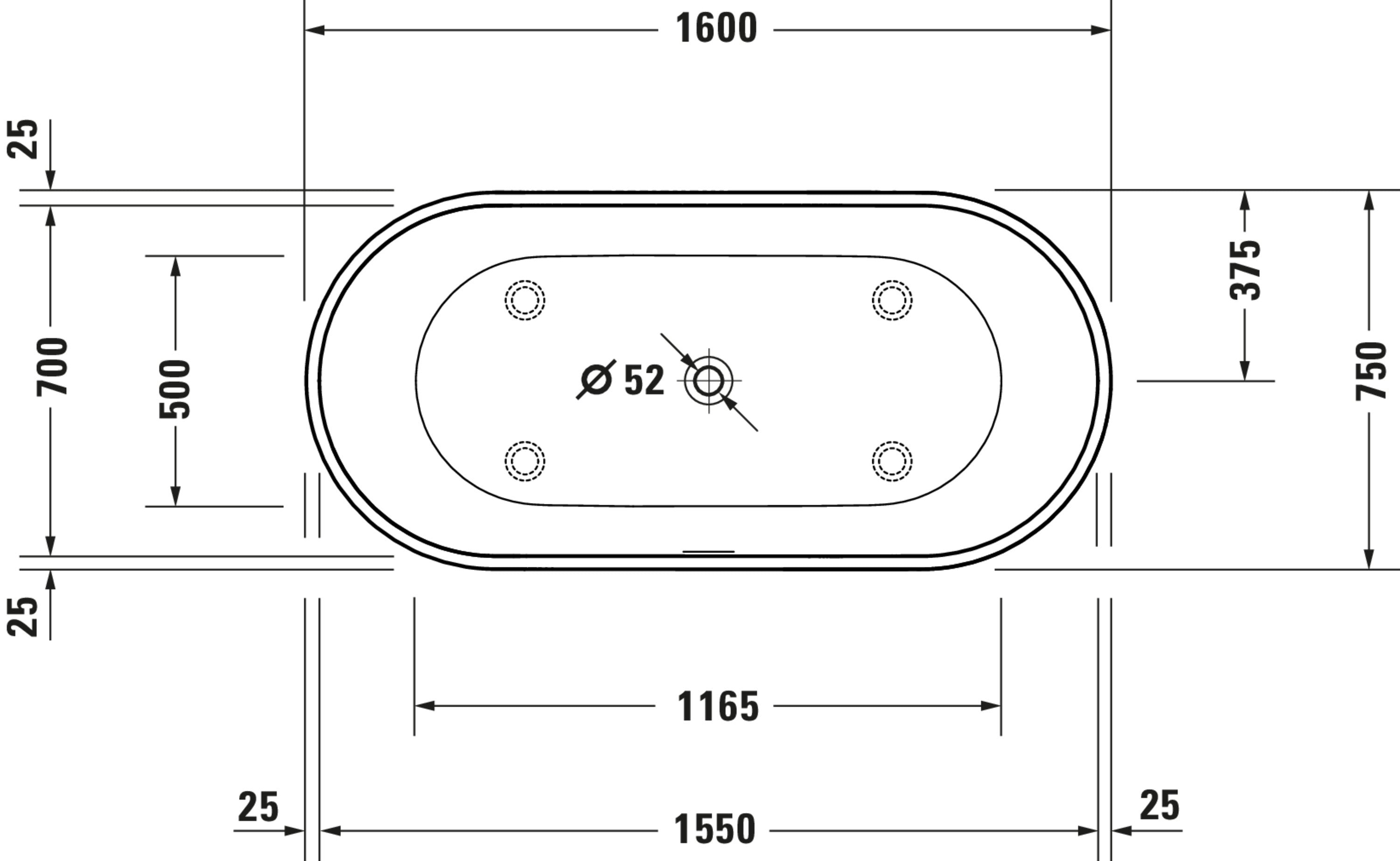 D-Neo 63" x 29 1/2" Oval Freestanding Bathtub in White Solid Surface with Center Drain, Drain Included