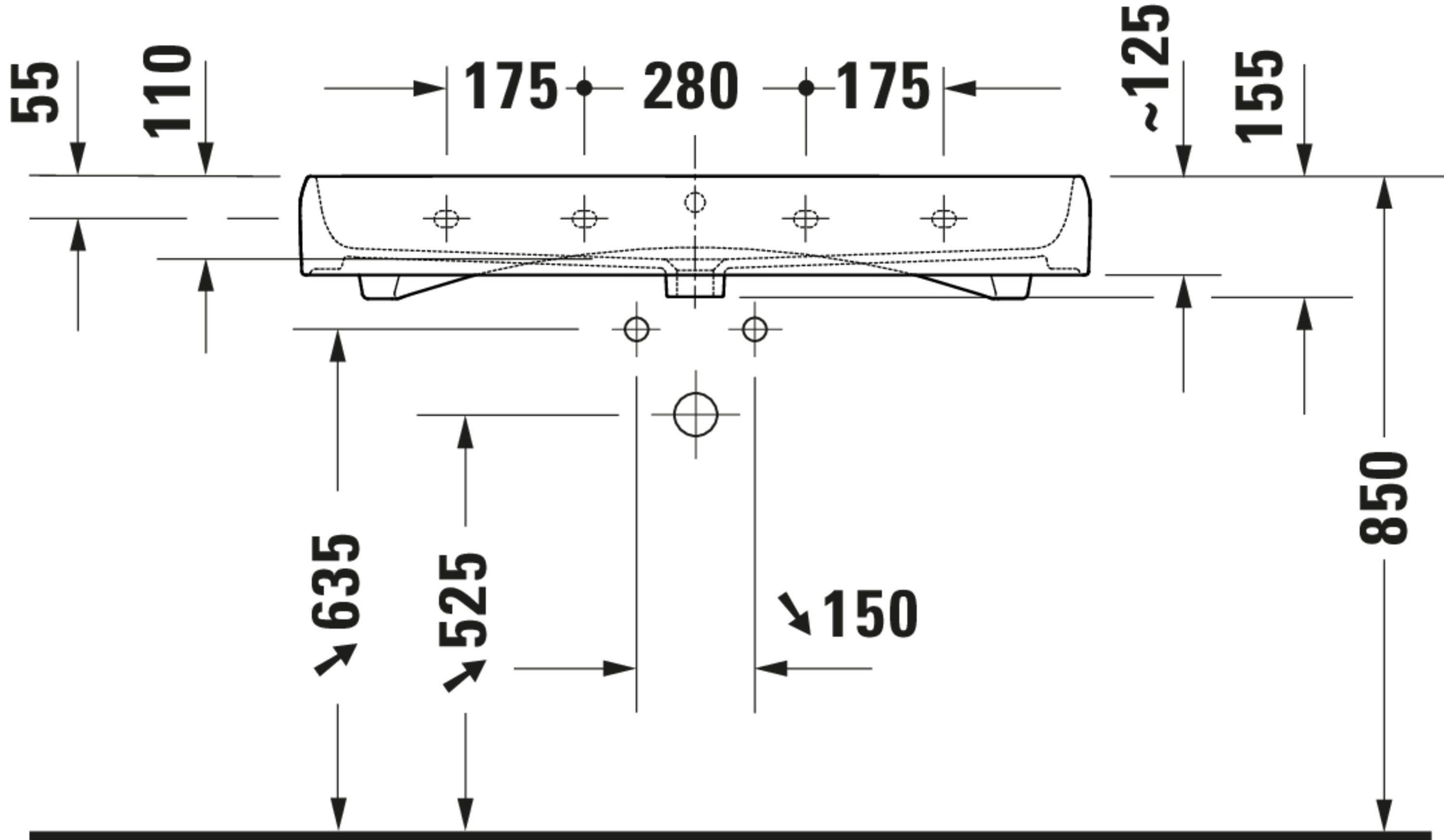 Studio F. A. Porsche Collection 39 3/8" Rectangular Wall Mounted Sink in White with Single Faucet Hole and with Overflow