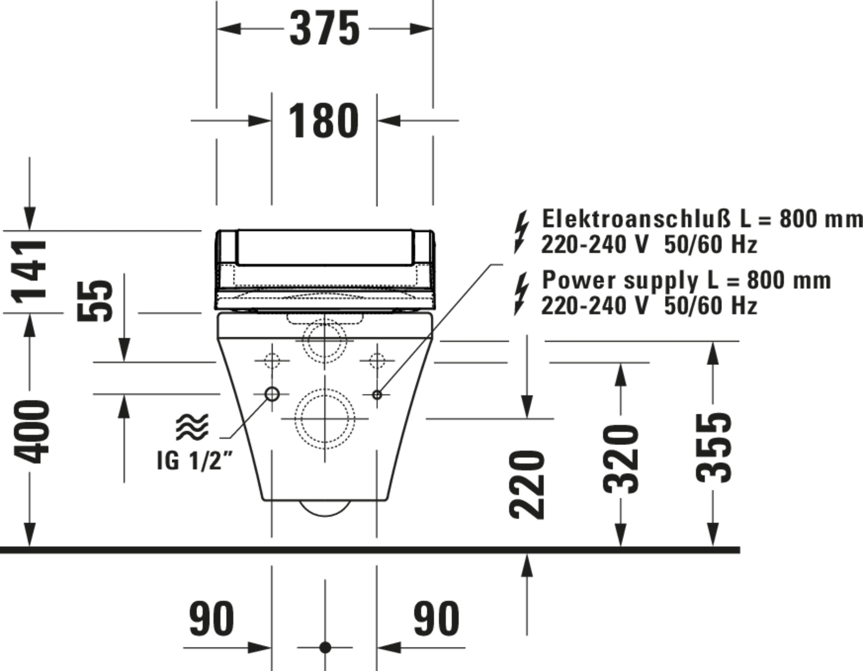 DuraStyle 1.28/0.8 GPF Dual Flush ADA Compliant Elongated Wall Mounted Toilet in White - Seat, Actuator, and In-Wall Tank and Carrier Sold Separately