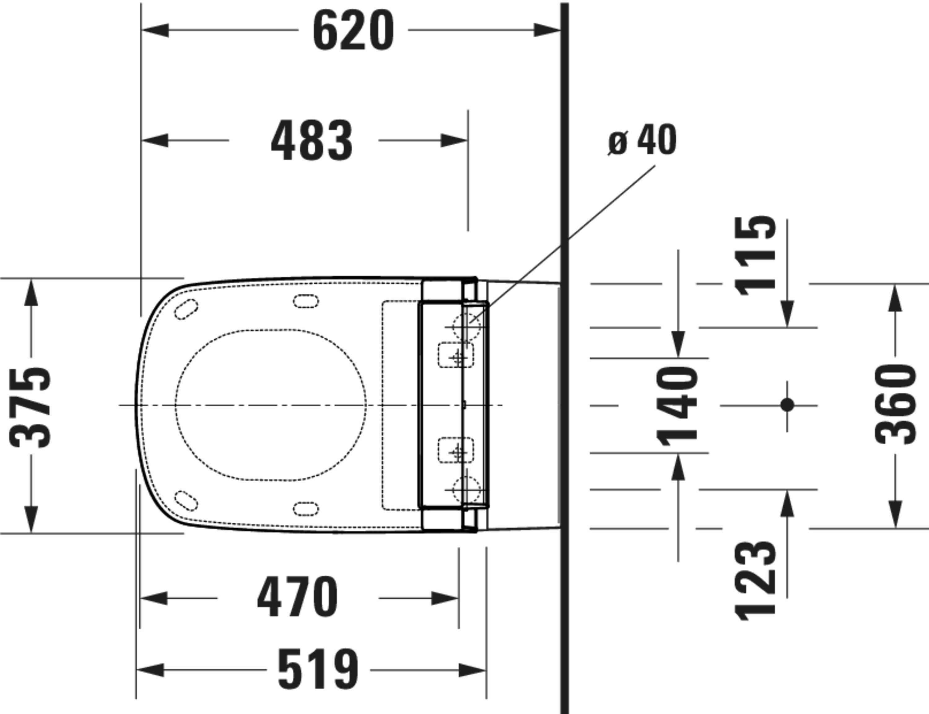 DuraStyle 1.28/0.8 GPF Dual Flush ADA Compliant Elongated Wall Mounted Toilet in White - Seat, Actuator, and In-Wall Tank and Carrier Sold Separately