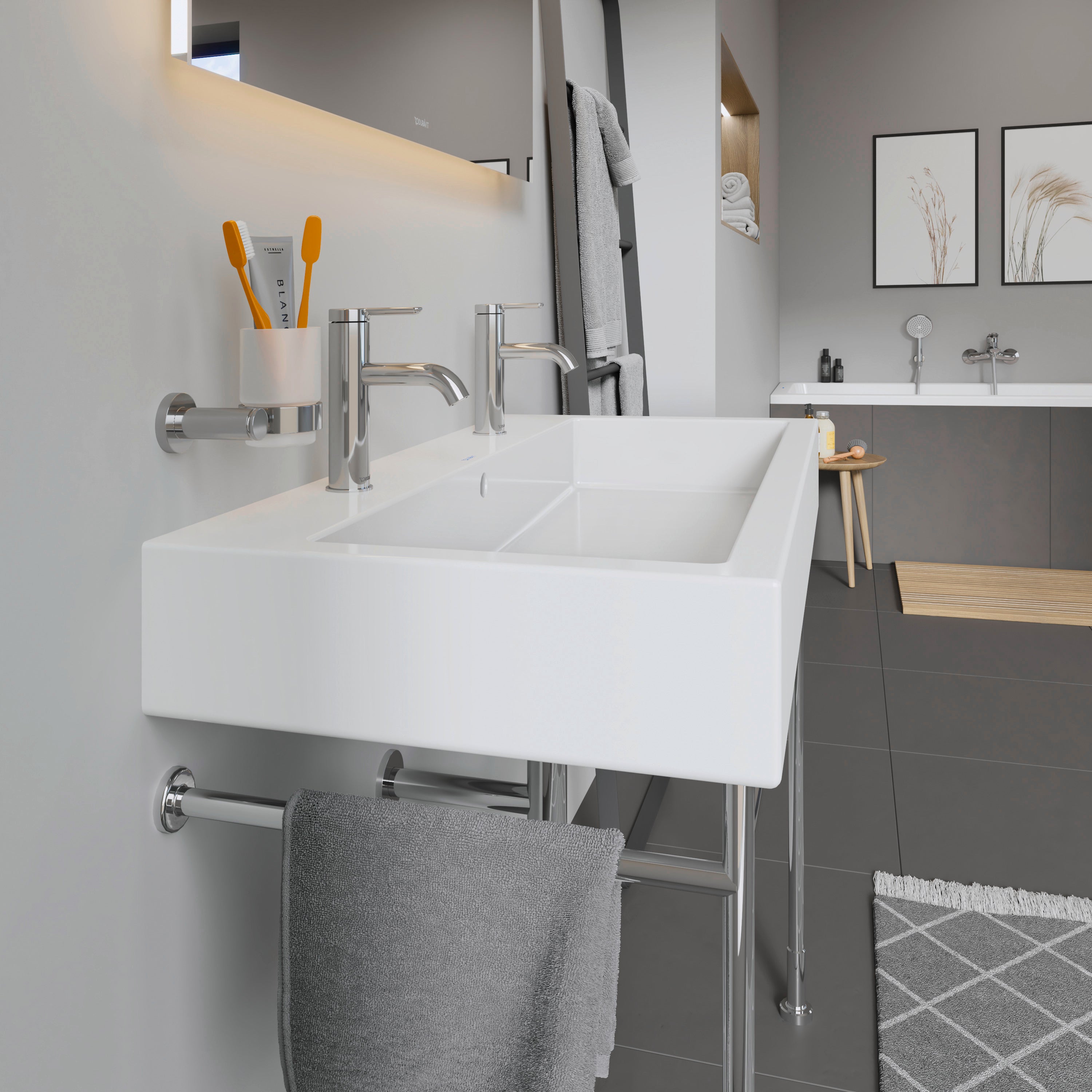 Vero 39 3/8" Rectangular Wall Mounted Sink in White with Two Sets of Single Faucet Holes and with Overflow