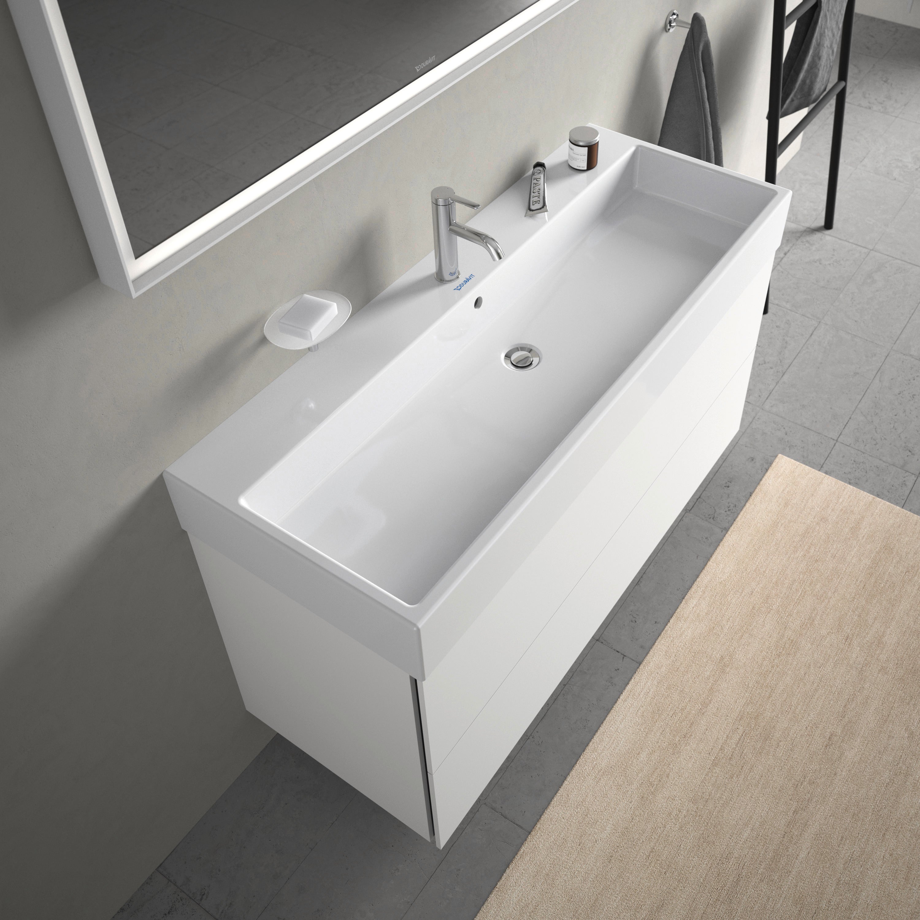 Vero 47 1/4" Rectangular Wall Mounted Sink in White with Single Faucet Hole and with Overflow