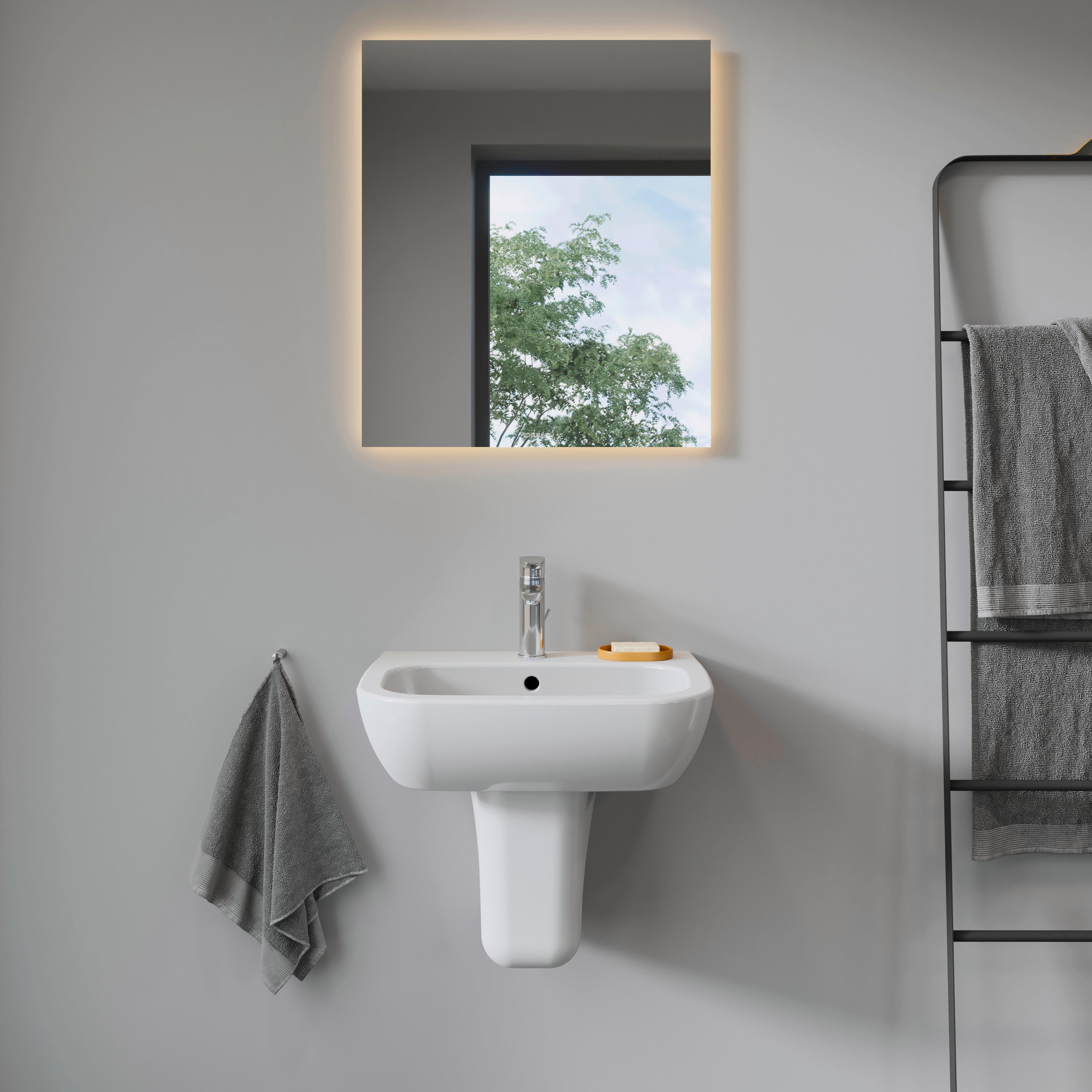 D-Code 21 5/8" Rectangular Wall Mounted Sink in White with Single Faucet Hole and with Overflow