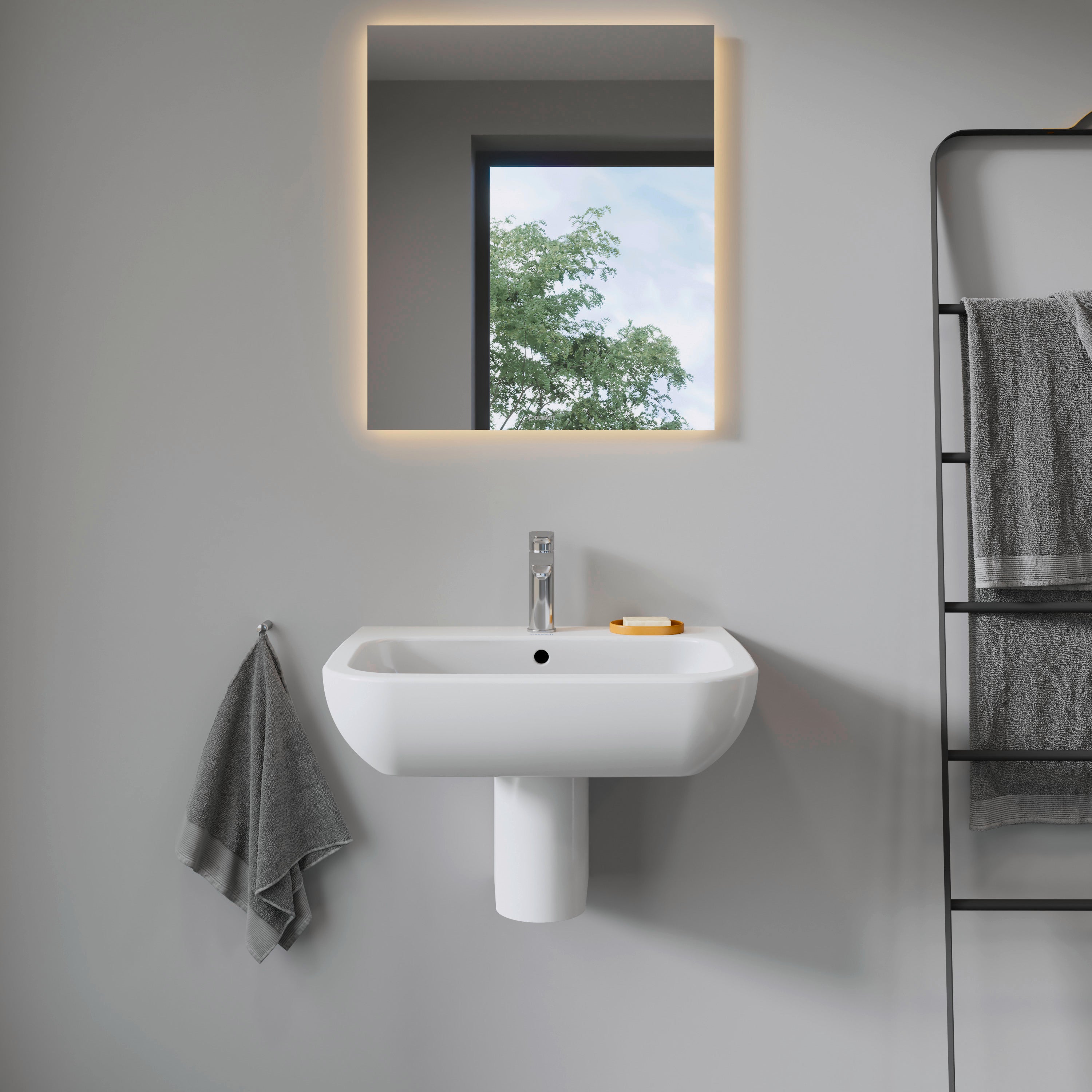 D-Code 25 5/8" Rectangular Wall Mounted Sink in White with Single Faucet Hole and with Overflow