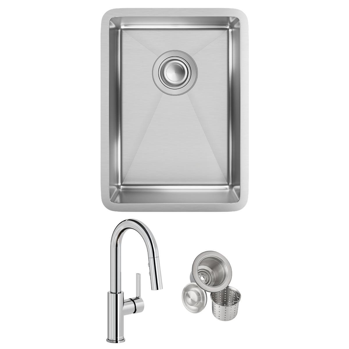 Elkay Crosstown 14" Rectangular Stainless Steel Bar/Prep Sink with Faucet, Polished Satin, 18 Gauge, ECTRU12179TFCC