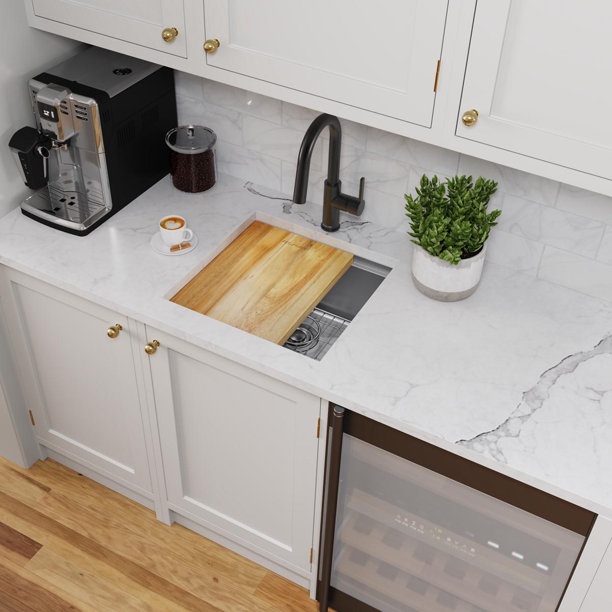 Elkay Crosstown 19" Rectangle Stainless Steel Workstation Bar/Prep Sink with Accessories, Polished Satin, 18 Gauge, ECTRU17169W