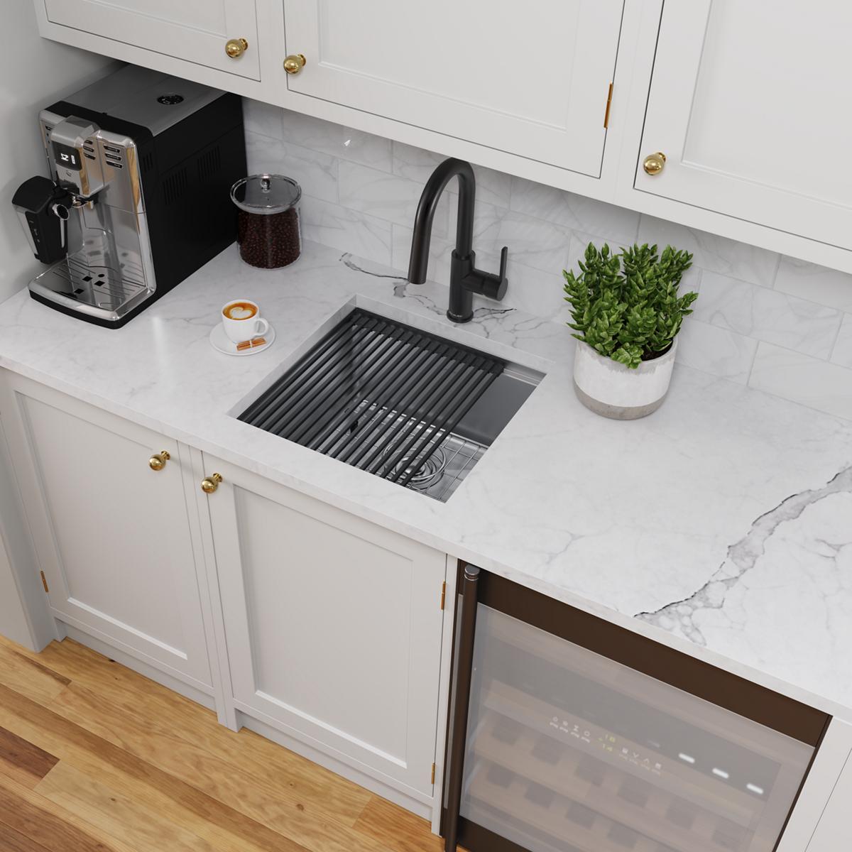 Elkay Crosstown 19" Rectangle Stainless Steel Workstation Bar/Prep Sink with Accessories, Polished Satin, 18 Gauge, ECTRU17169W