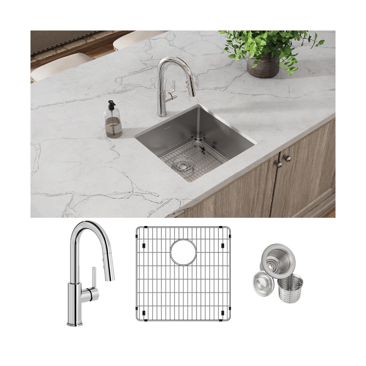 Elkay Crosstown 19" Undermount Stainless Steel Kitchen Sink with Faucet, Polished Satin, 18 Gauge, ECTRU17179TFCBC