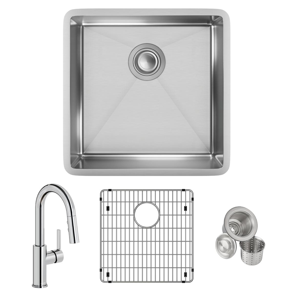 Elkay Crosstown 19" Undermount Stainless Steel Kitchen Sink with Faucet, Polished Satin, 18 Gauge, ECTRU17179TFCBC