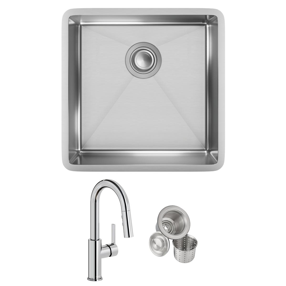 Elkay Crosstown 19" Undermount Stainless Steel Kitchen Sink with Faucet, Polished Satin, 18 Gauge, ECTRU17179TFCC