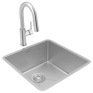 Alternate Image for Elkay Crosstown 19" Undermount Stainless Steel Kitchen Sink with Faucet, Polished Satin, 18 Gauge, ECTRU17179TFCC