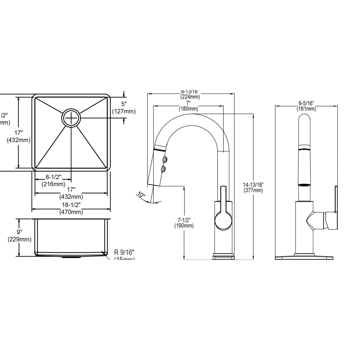 Elkay Crosstown 19" Undermount Stainless Steel Kitchen Sink with Faucet, Polished Satin, 18 Gauge, ECTRU17179TFCC