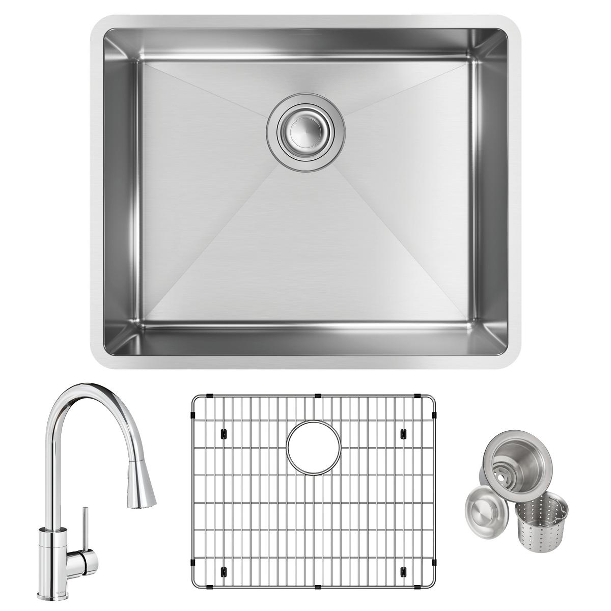 Elkay Crosstown 23" Undermount Stainless Steel Kitchen Sink with Faucet, Polished Satin, 18 Gauge, ECTRU21179TFCBC