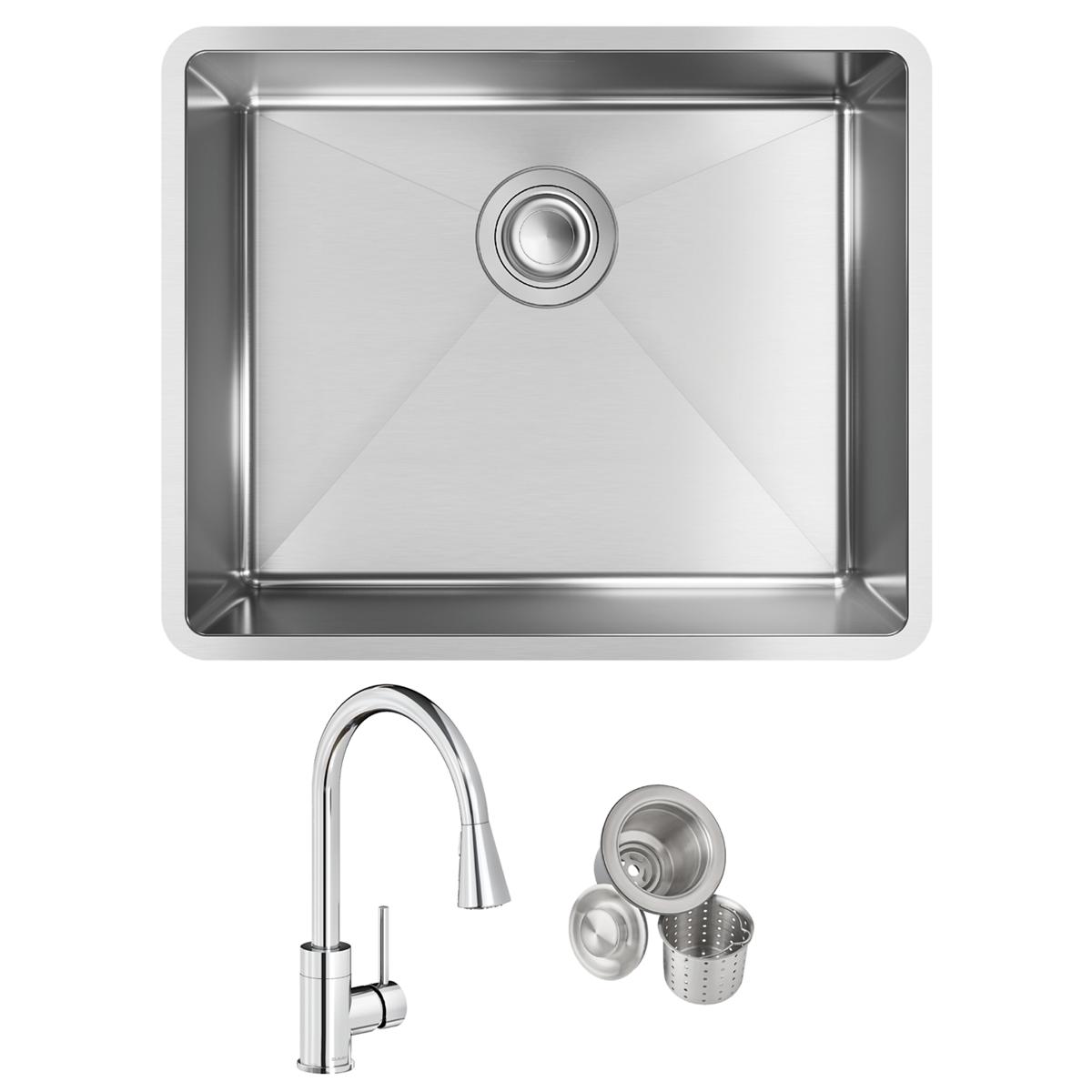 Elkay Crosstown 23" Undermount Stainless Steel Kitchen Sink with Faucet, Polished Satin, 18 Gauge, ECTRU21179TFCC