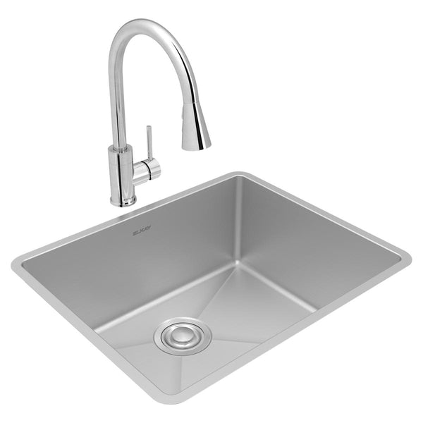 Elkay Crosstown 23" Undermount Stainless Steel Kitchen Sink with Faucet, Polished Satin, 18 Gauge, ECTRU21179TFCC