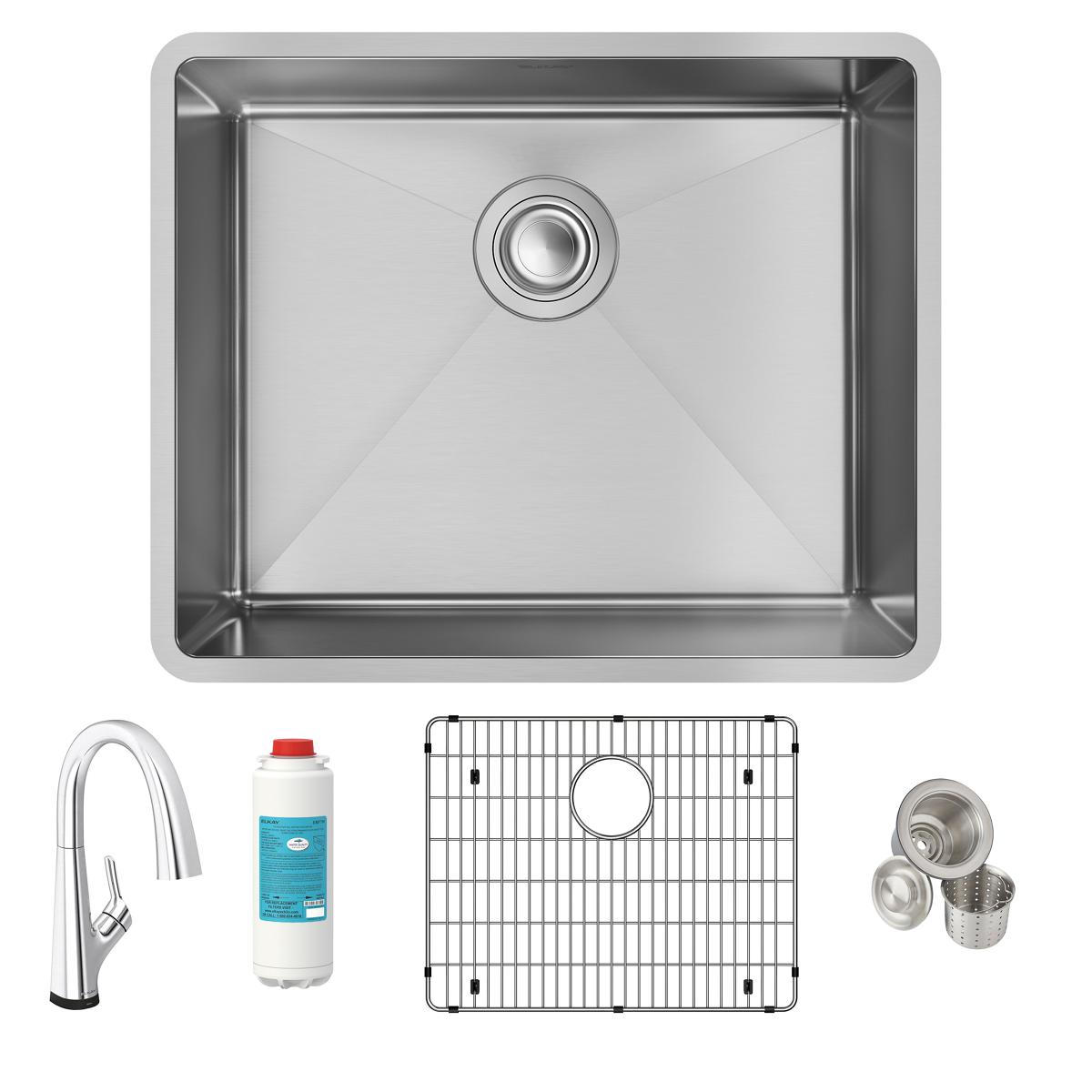 Elkay Crosstown 23" Undermount Stainless Steel Kitchen Sink Kit with Faucet, Single Bowl 18 Gauge, ECTRU21179TFLC