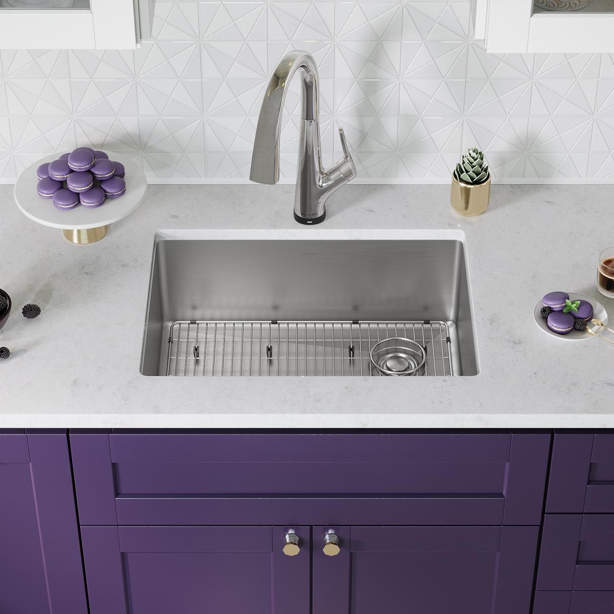 Elkay Crosstown 26" Undermount Stainless Steel Kitchen Sink Kit with Faucet, Single Bowl 18 Gauge, ECTRU24179RTFLC