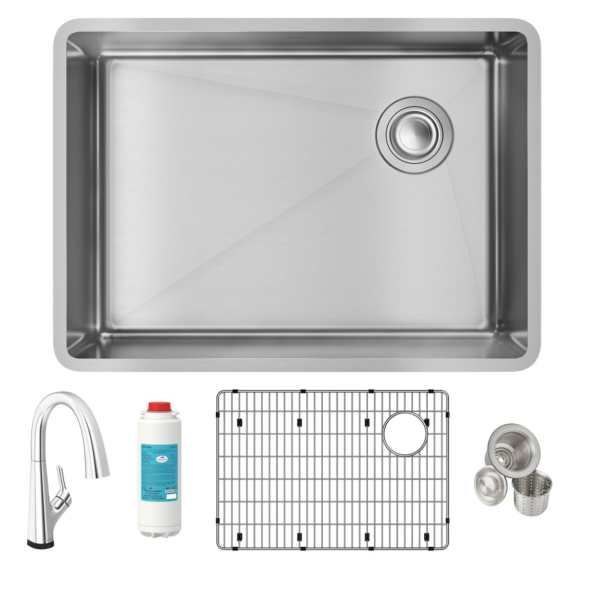 Elkay Crosstown 26" Undermount Stainless Steel Kitchen Sink Kit with Faucet, Single Bowl 18 Gauge, ECTRU24179RTFLC