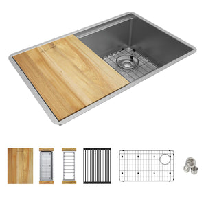 Alternate Image for Elkay Crosstown 29" Undermount Stainless Steel Workstation Kitchen Sink with Accessories, Polished Satin, 18 Gauge, ECTRU27169RW
