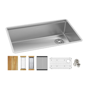 Alternate Image for Elkay Crosstown 32" Undermount Stainless Steel Workstation Kitchen Sink Kit with Accessories, Single Bowl, Polished Satin, 18 Gauge, ECTRU30169RTWC
