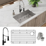 Elkay Crosstown 32" Undermount Stainless Steel Kitchen Sink with Faucet, Polished Satin, 18 Gauge, ECTRU30179RTFBC