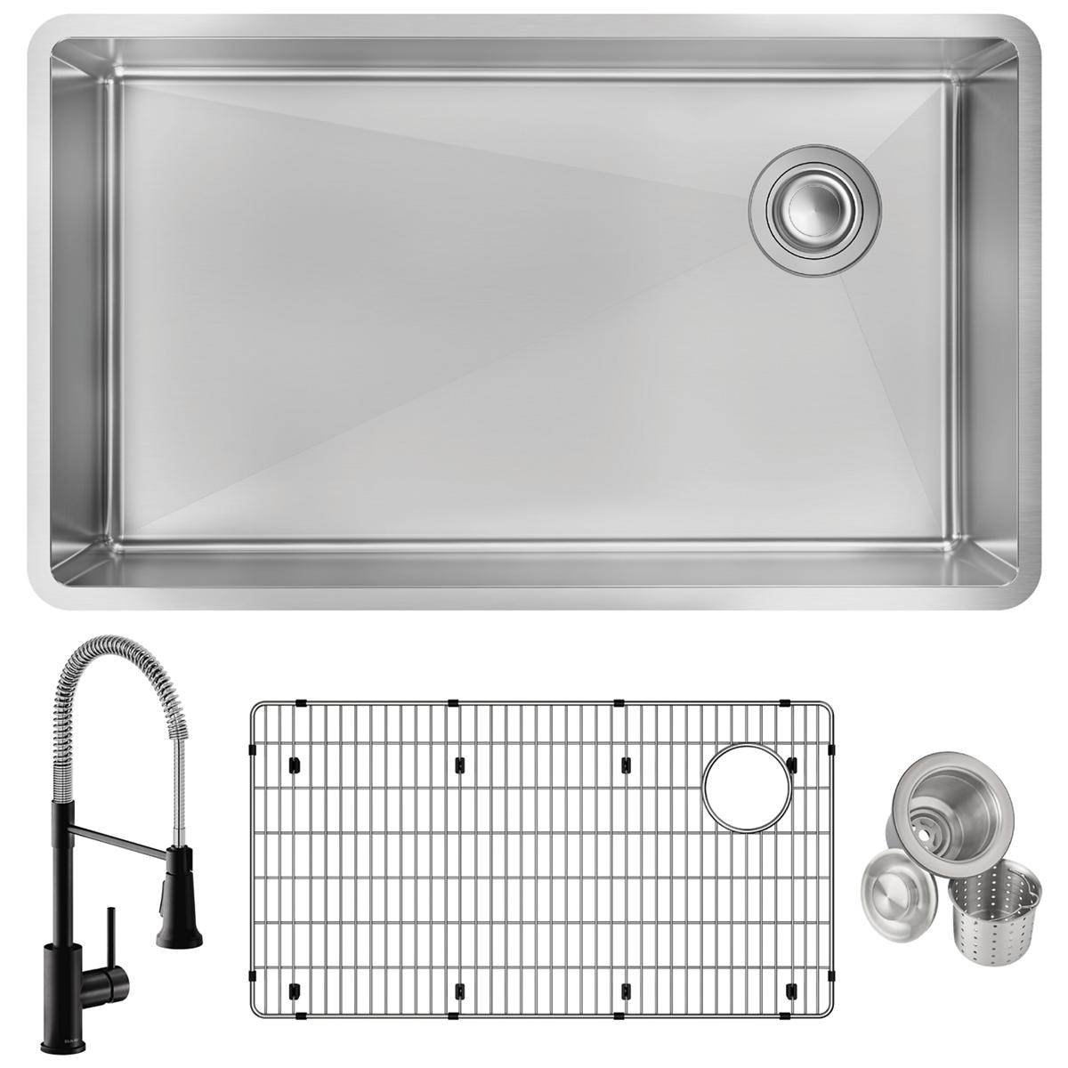 Elkay Crosstown 32" Undermount Stainless Steel Kitchen Sink with Faucet, Polished Satin, 18 Gauge, ECTRU30179RTFBC