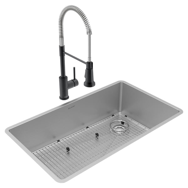 Elkay Crosstown 32" Undermount Stainless Steel Kitchen Sink with Faucet, Polished Satin, 18 Gauge, ECTRU30179RTFBC