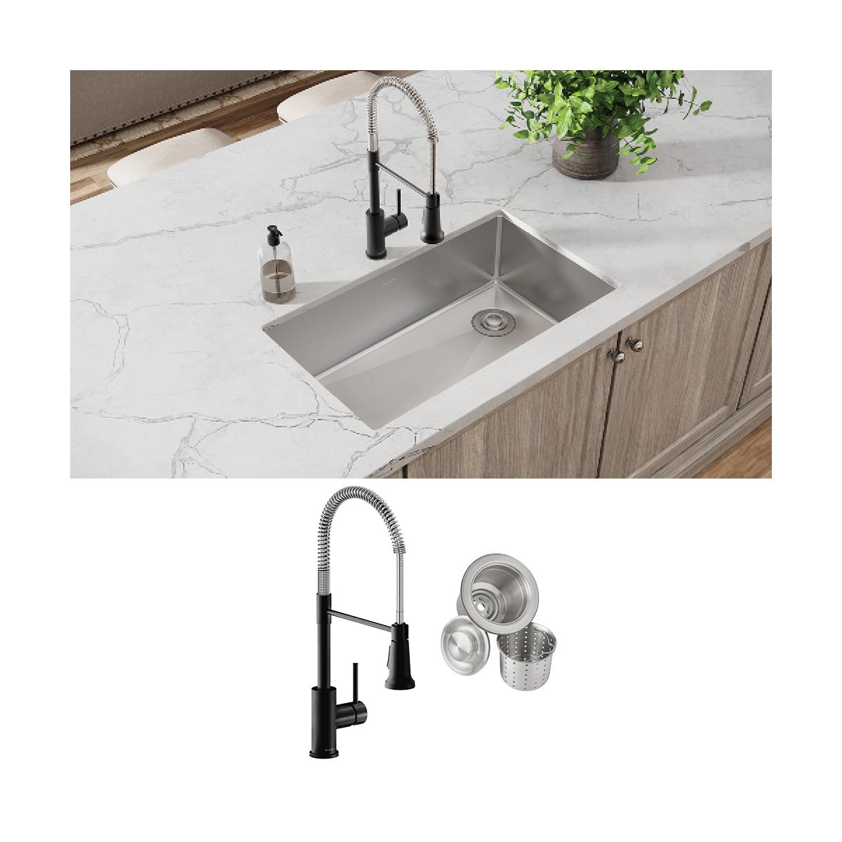 Elkay Crosstown 32" Undermount Stainless Steel Kitchen Sink with Faucet, Polished Satin, 18 Gauge, ECTRU30179RTFMC