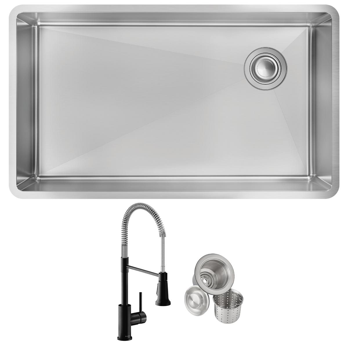 Elkay Crosstown 32" Undermount Stainless Steel Kitchen Sink with Faucet, Polished Satin, 18 Gauge, ECTRU30179RTFMC