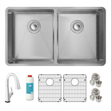 Elkay Crosstown 32" Undermount Stainless Steel Kitchen Sink Kit with Faucet, 50/50 Double Bowl, 18 Gauge, ECTRU31179TFLC