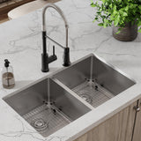Elkay Crosstown 32" Undermount Stainless Steel Kitchen Sink with Faucet, 50/50 Double Bowl, Polished Satin, 18 Gauge, ECTRU31179TFMBC