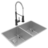 Elkay Crosstown 32" Undermount Stainless Steel Kitchen Sink with Faucet, 50/50 Double Bowl, Polished Satin, 18 Gauge, ECTRU31179TFMBC