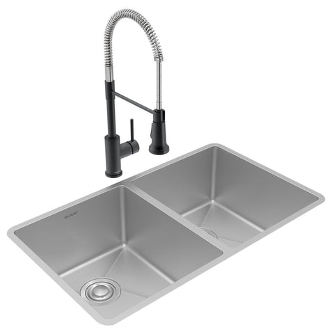 Elkay Crosstown 32" Undermount Stainless Steel Kitchen Sink with Faucet, 50/50 Double Bowl, Polished Satin, 18 Gauge, ECTRU31179TFMC