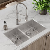 Elkay Crosstown 32" Undermount Stainless Steel Kitchen Sink with Faucet, 40/60 Double Bowl, Polished Satin, 18 Gauge, ECTRU32179LTFBC