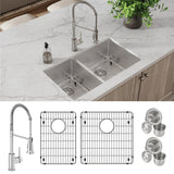 Elkay Crosstown 32" Undermount Stainless Steel Kitchen Sink with Faucet, 40/60 Double Bowl, Polished Satin, 18 Gauge, ECTRU32179LTFBC