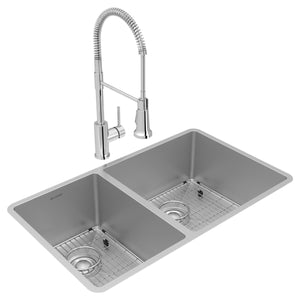 Alternate Image for Elkay Crosstown 32" Undermount Stainless Steel Kitchen Sink with Faucet, 40/60 Double Bowl, Polished Satin, 18 Gauge, ECTRU32179LTFBC
